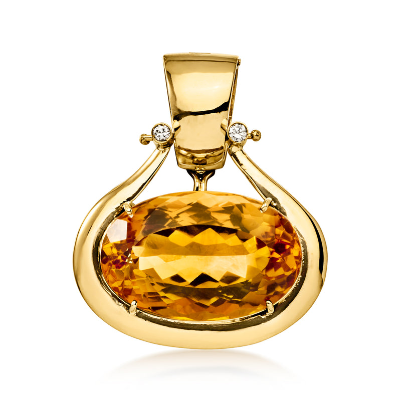C. 1960 Vintage 24.50 Carat Citrine Pendant with Diamonds in 14kt Yellow Gold