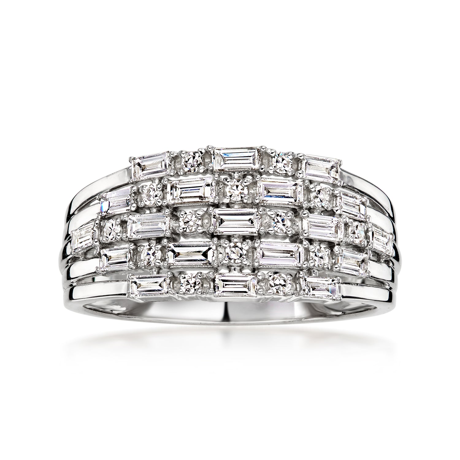.75 ct. t.w. Baguette and Round Lab Grown Diamond Multi-Row Ring in Sterling Silver