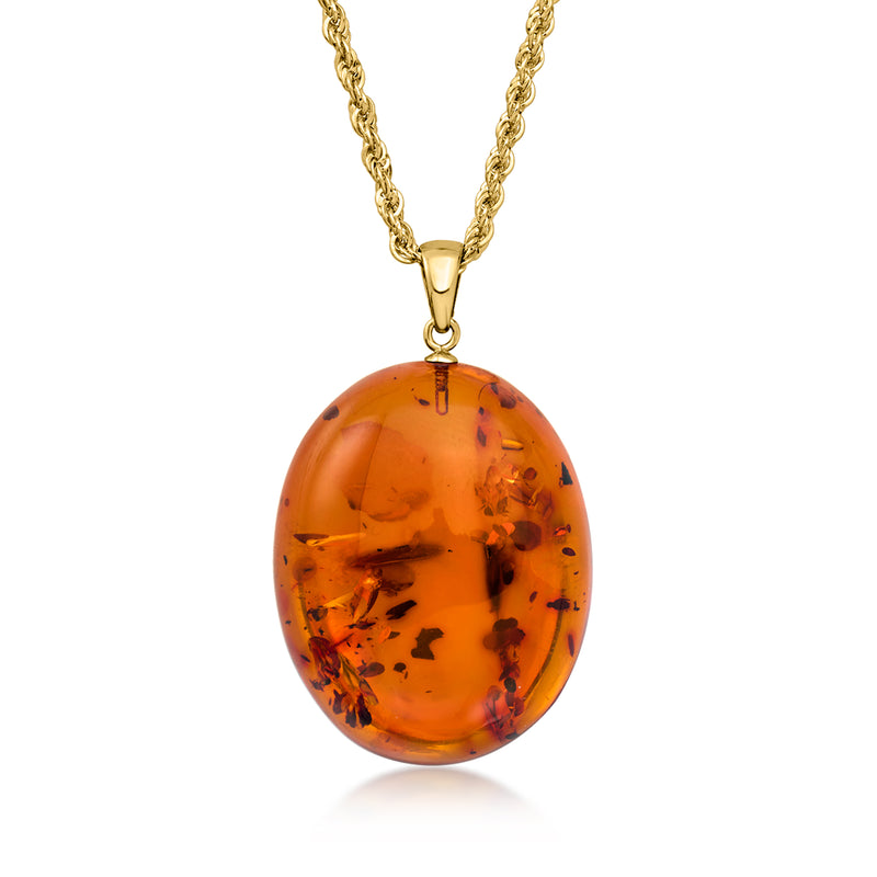 C. 1990 Vintage Amber Pendant Necklace in 18kt Yellow Gold. 18"