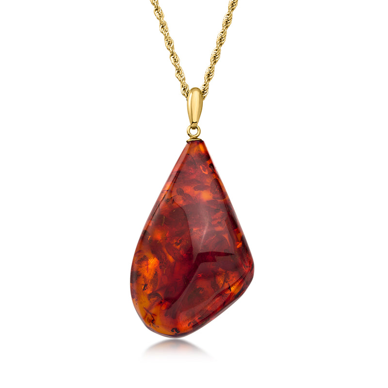 C. 1990 Vintage Amber Pendant Necklace in 18kt Yellow Gold. 18"