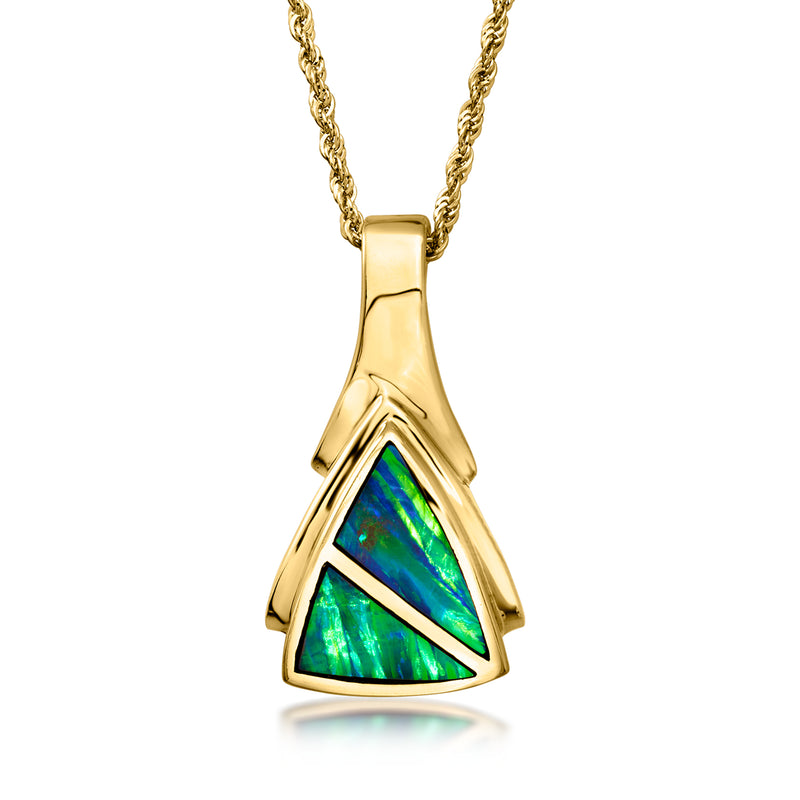 C. 1980 Vintage Black Opal Inlay Pendant Necklace in 14kt Yellow Gold. 18"