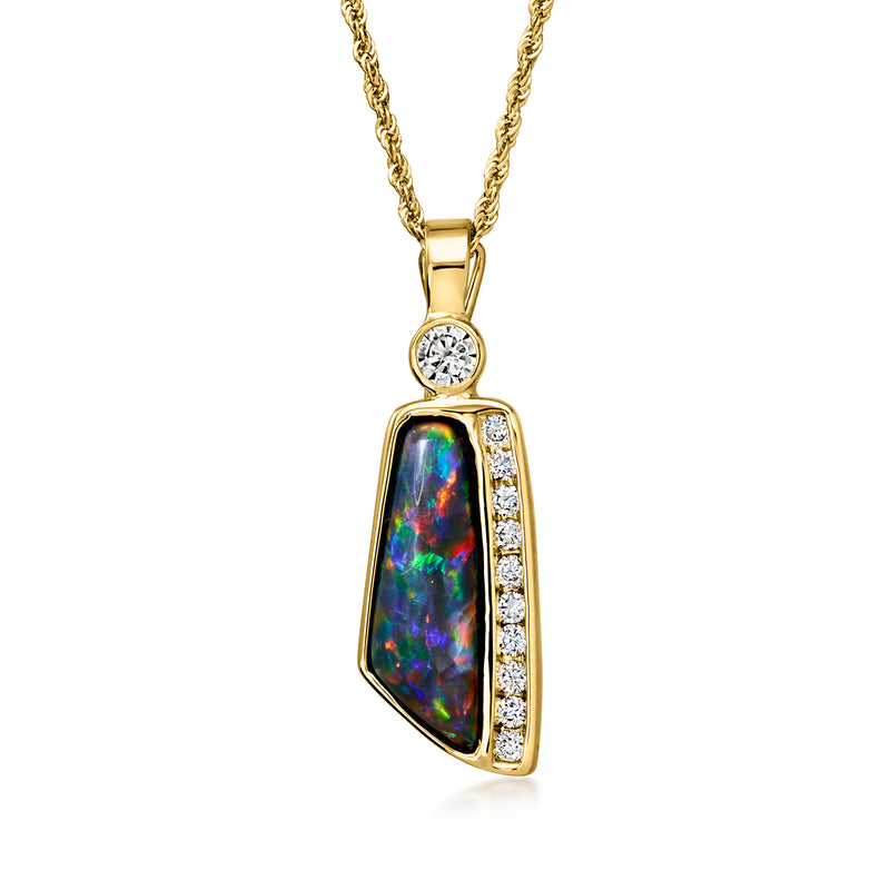 C. 1990 Vintage Black Opal Pendant Necklace with .80 ct. t.w. Diamonds in 14kt Yellow Gold. 18"
