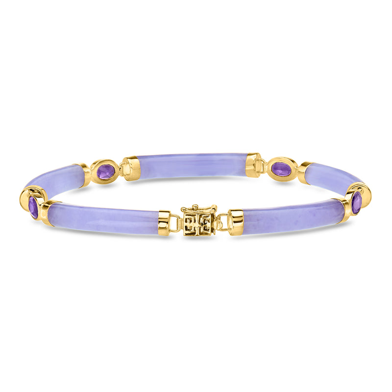 C. 1990 Vintage Lavender Jade Bracelet with 1.40 ct. t.w. Amethysts in 14kt Yellow Gold. 7"