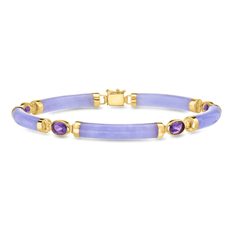 C. 1990 Vintage Lavender Jade Bracelet with 1.40 ct. t.w. Amethysts in 14kt Yellow Gold. 7"