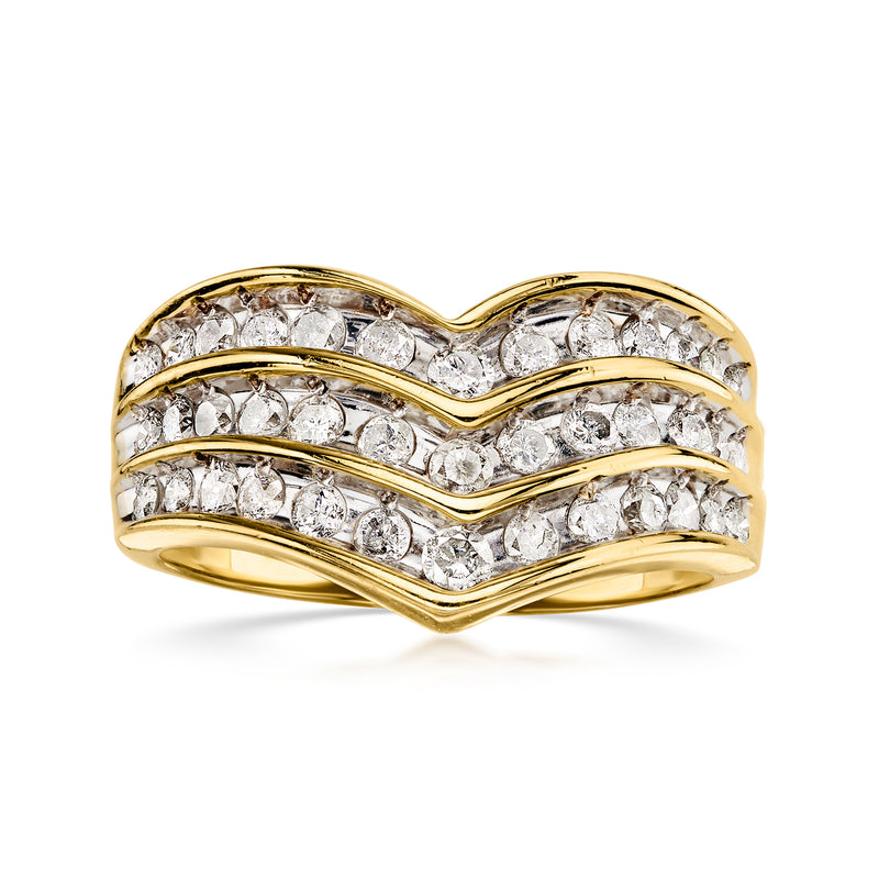 C. 1990 Vintage 1.00 ct. t.w. Diamond V Ring in 14kt Yellow Gold. Size 6.5