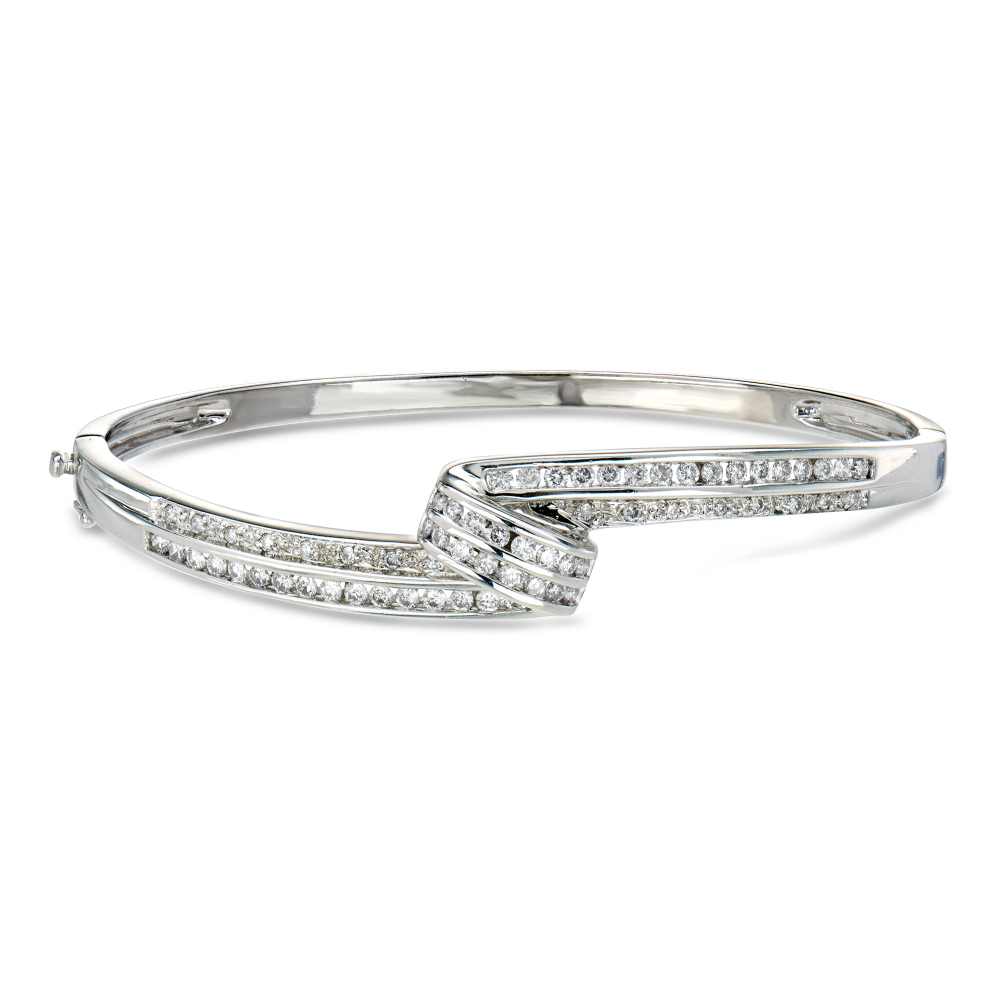 C. 1990 Vintage 1.00 ct. t.w. Diamond Bangle Bracelet in 14kt White Go