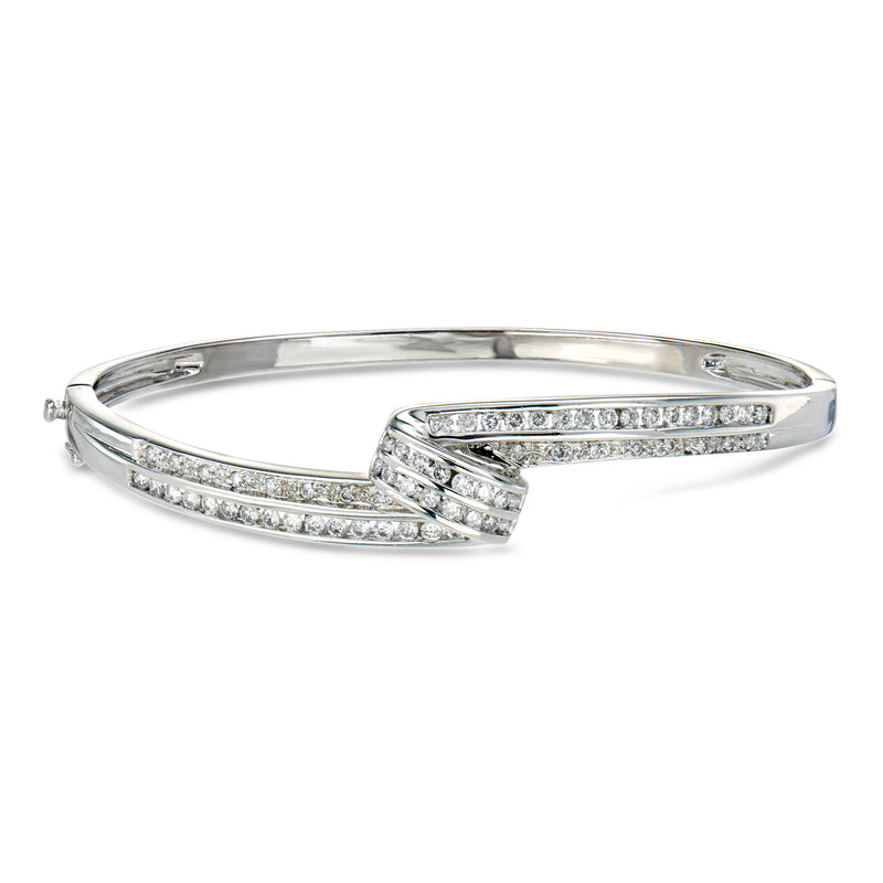 C. 1990 Vintage 1.00 ct. t.w. Diamond Bangle Bracelet in 14kt White Gold. 7.5"