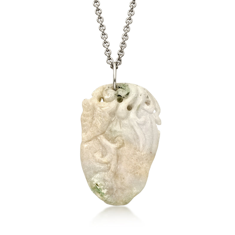 C. 1980 Vintage Carved Multicolored Jade Pendant Necklace in Sterling Silver. 20"