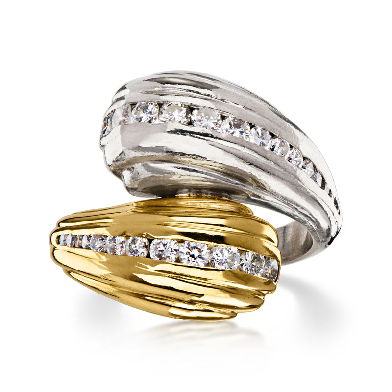 C. 1980 Vintage .80 ct. t.w. Diamond Bypass Ring in 18kt Two-Tone Gold. Size 6.25