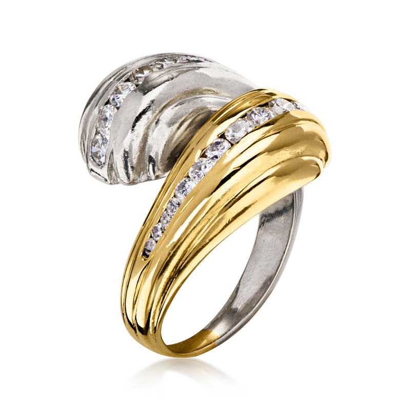 C. 1980 Vintage .80 ct. t.w. Diamond Bypass Ring in 18kt Two-Tone Gold. Size 6.25