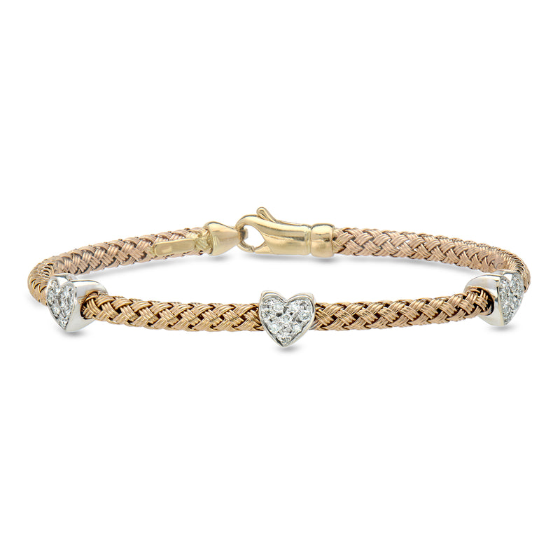 C. 2000 Vintage .36 ct. t.w. Diamond Heart Station Bracelet in 14kt Two-Tone Gold. 7"