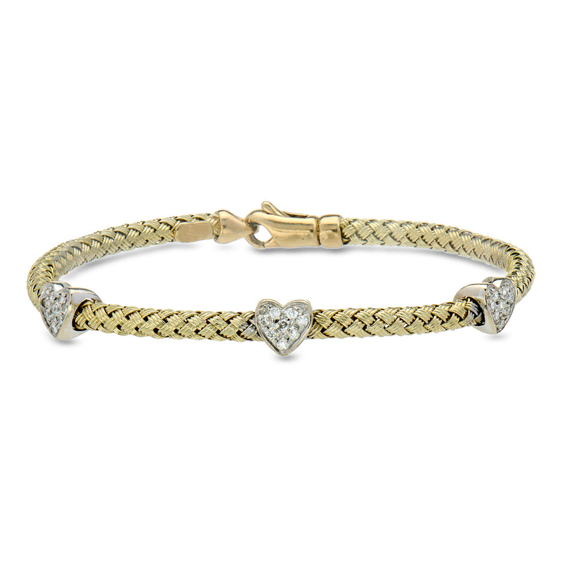 C. 2000 Vintage .36 ct. t.w. Diamond Heart Station Bracelet in 14kt Two-Tone Gold. 7"
