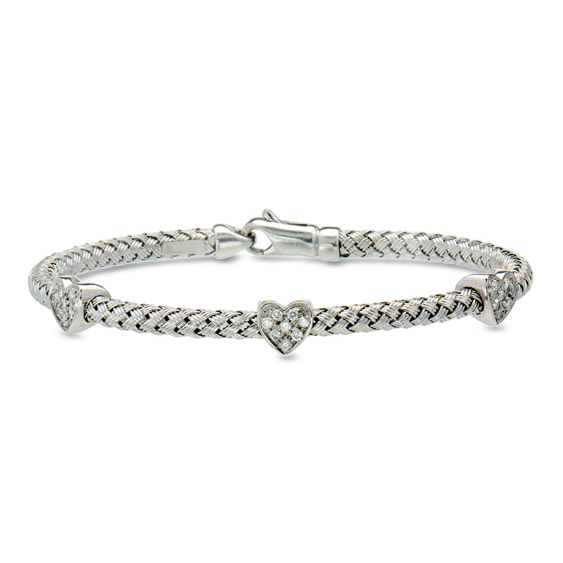 C. 2000 Vintage .36 ct. t.w. Diamond Heart Station Bracelet in 14kt White Gold. 7"