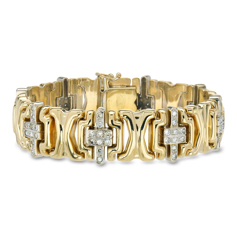 C. 1980 Vintage 2.00 ct. t.w. Diamond Link Pattern Bracelet in 14kt Two-Tone Gold. 6.5"