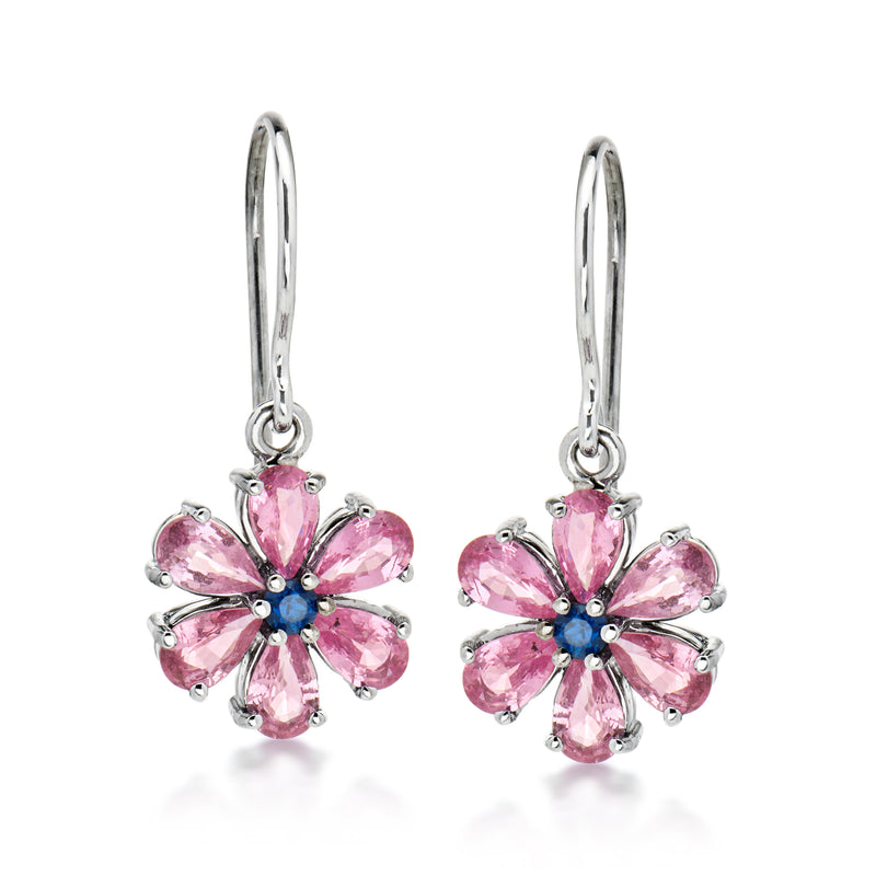 C. 1990 Vintage 2.50 ct. t.w. Pink and Blue Sapphire Flower Drop Earrings in 18kt White Gold