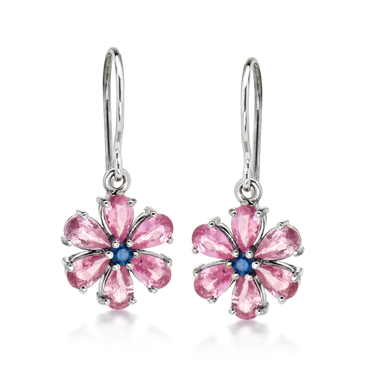 C. 1990 Vintage 2.50 ct. t.w. Pink and Blue Sapphire Flower Drop Earrings in 18kt White Gold