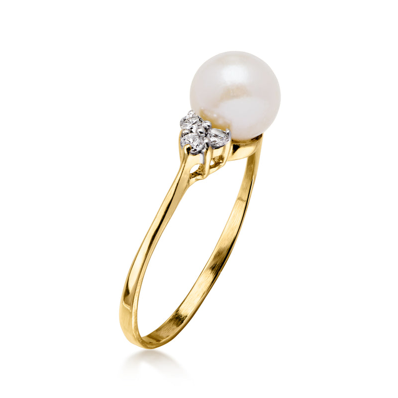 C. 1990 Vintage 6mm Cultured Pearl Ring with .15 ct. t.w. Diamonds in 14kt Yellow Gold. Size 6