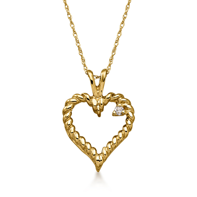 C. 1990 Vintage 14kt Yellow Gold Heart Pendant Necklace with Single Diamond. 18"
