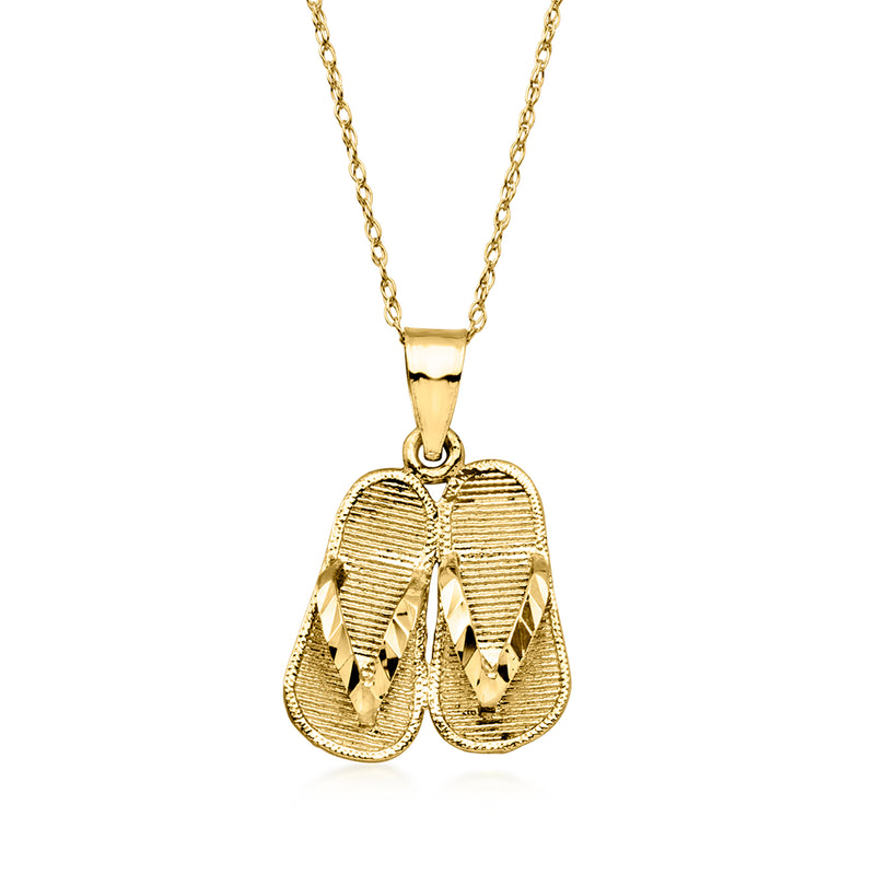 C. 1990 Vintage 14kt Yellow Gold Flip-Flop Pendant Necklace. 18"