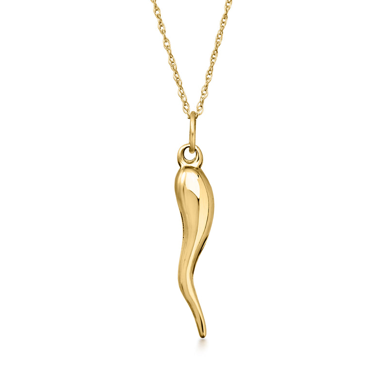 C. 1990 Vintage 14kt Yellow Gold Italian Horn Pendant Necklace. 18"