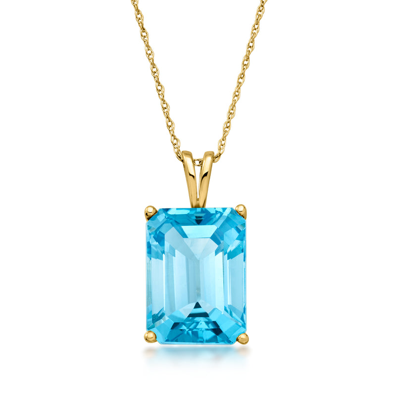 C. 1980 Vintage 9.50 Carat Swiss Blue Topaz Pendant Necklace in 14kt Yellow Gold. 18"
