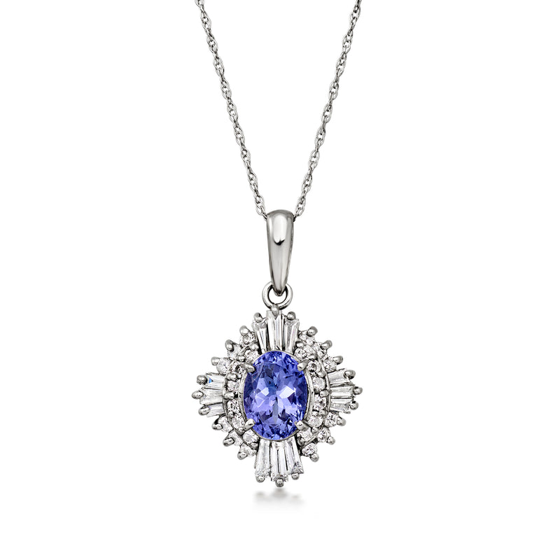 C. 1990 Vintage 1.10 Carat Tanzanite Pendant Necklace with .57 ct. t.w. Diamonds in Platinum. 18"