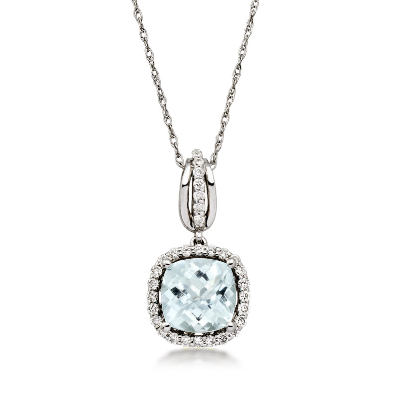 C. 2000 Vintage 1.30 Carat Aquamarine Pendant Necklace with .32 ct. t.w. Diamonds in 14kt White Gold. 18"