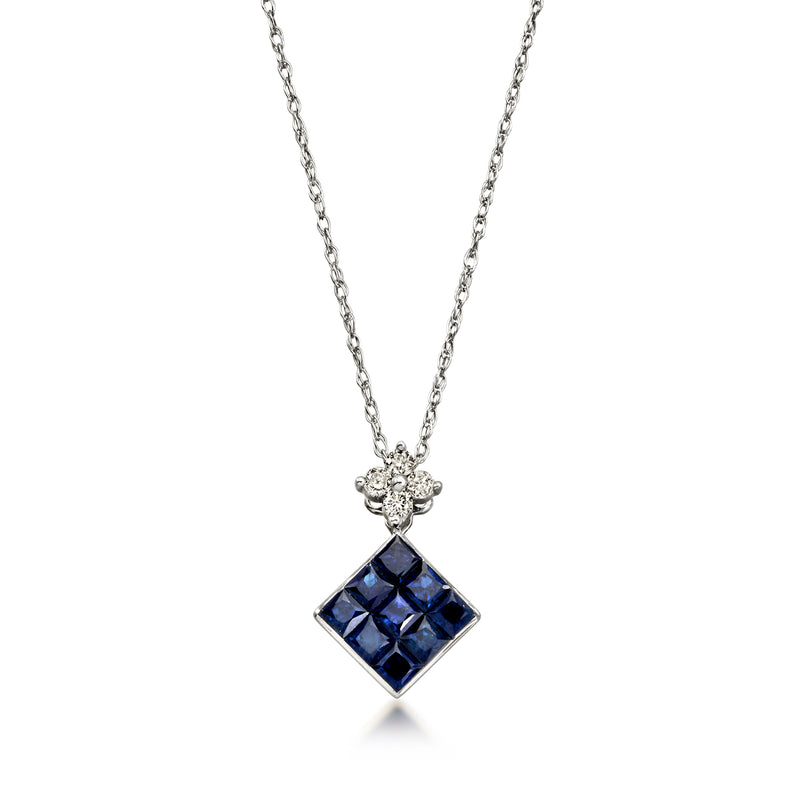 C. 1990 Vintage .50 ct. t.w. Sapphire Pendant Necklace with Diamonds in 18kt White Gold. 18"