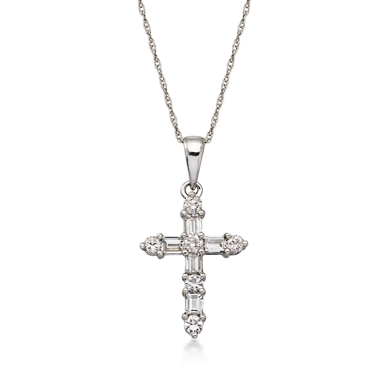 C. 1990 Vintage .55 ct. t.w. Diamond Cross Pendant Necklace in 18kt White Gold. 18"