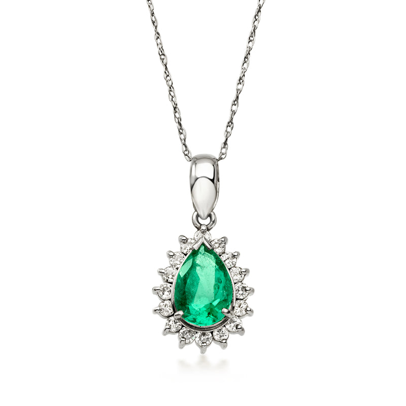 C. 2000 Vintage .65 Carat Emerald Pendant Necklace with .24 ct. t.w. Diamonds in Platinum. 18"