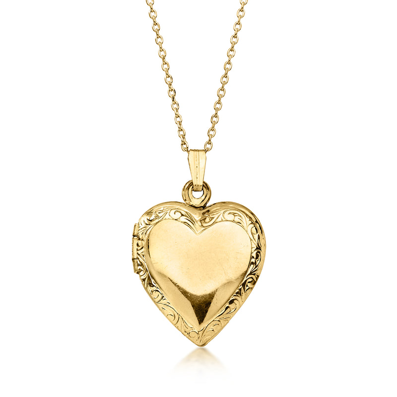 C. 1980 Vintage Gold-Filled Etched Heart Locket Necklace. 18"