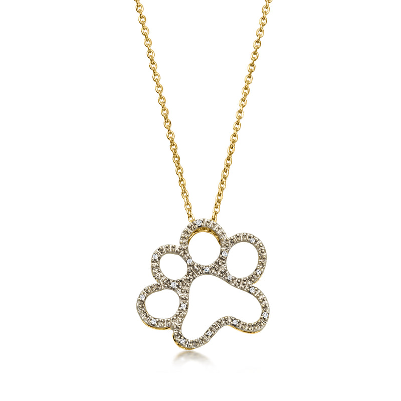 C. 2000 Vintage Diamond Paw Print Pendant Necklace in 14kt Gold Over Sterling. 18"