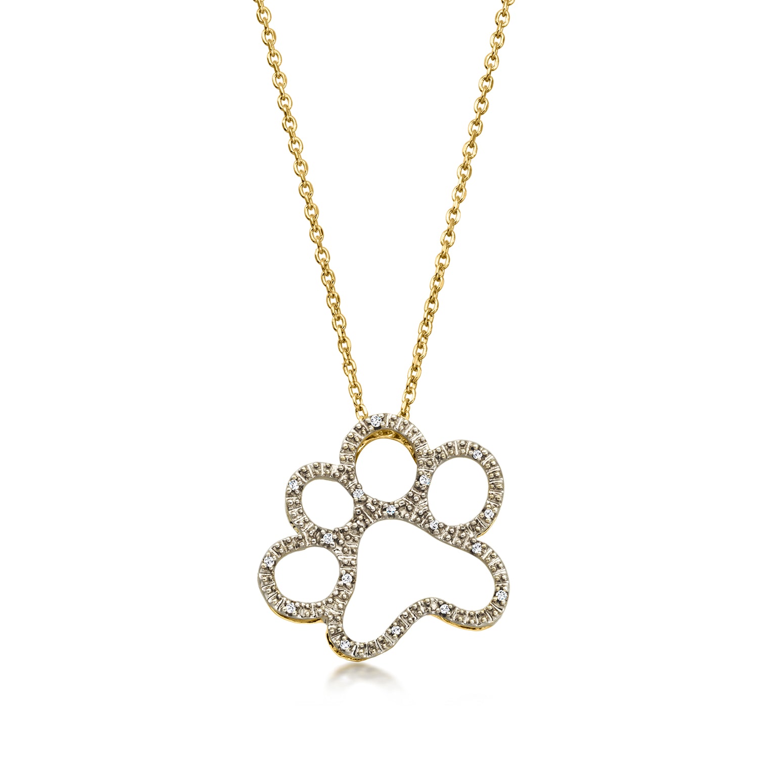 C. 2000 Vintage Diamond Paw Print Pendant Necklace in 14kt Gold Over Sterling