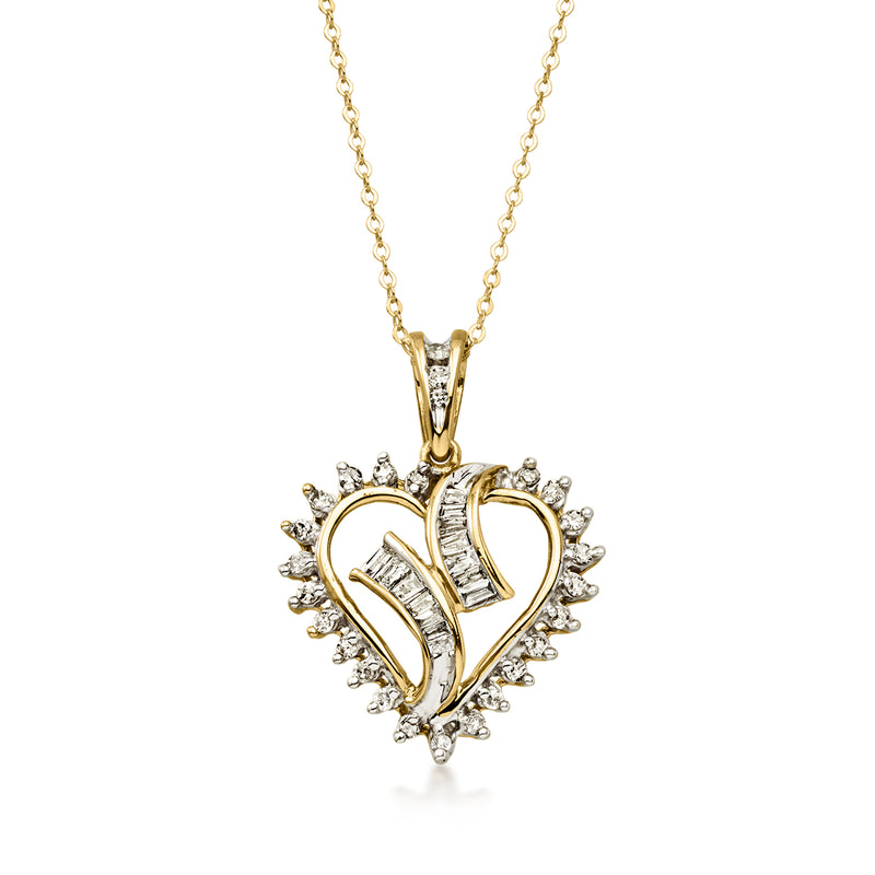 C. 1980 Vintage .58 ct. t.w. Diamond Heart Pendant Necklace in 10kt Yellow Gold. 18"