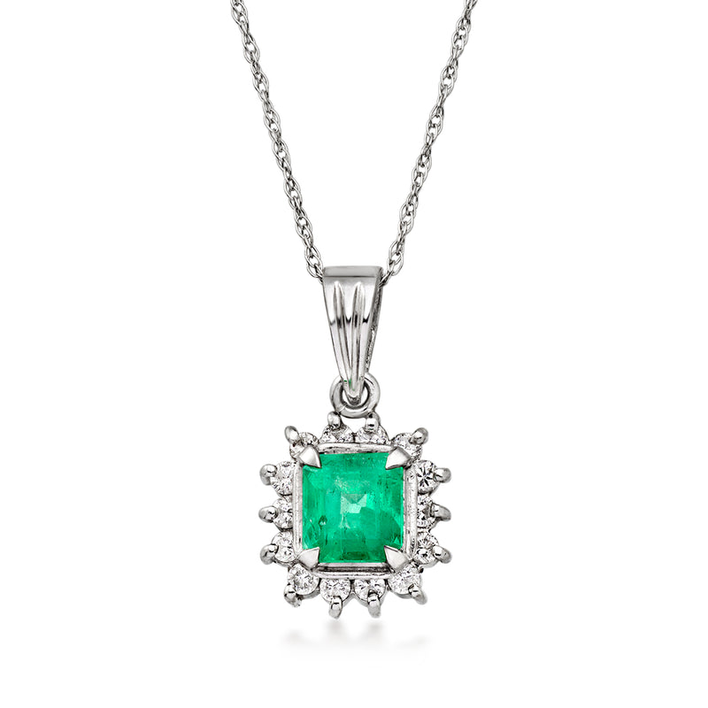 C. 1990 Vintage .57 Carat Emerald Pendant Necklace with .19 ct. t.w. Diamonds in Platinum. 18"