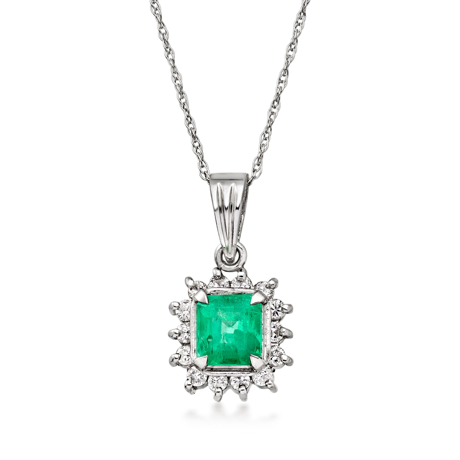 C. 1990 Vintage .57 Carat Emerald Pendant Necklace with .19 ct. t.w. Diamonds in Platinum