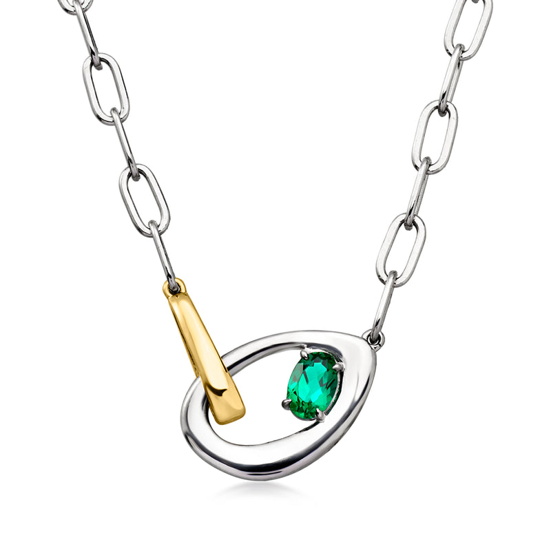 .40 Carat Lab-Grown Emerald Interlocking Centerpiece Necklace in Sterling Silver and 10kt Yellow Gold