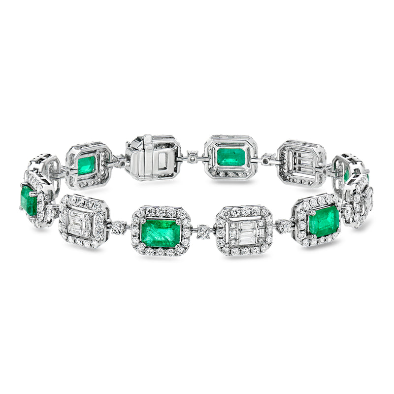 5.50 ct. t.w. Emerald and 5.45 ct. t.w. Lab-Grown Diamond Bracelet in 14kt White Gold