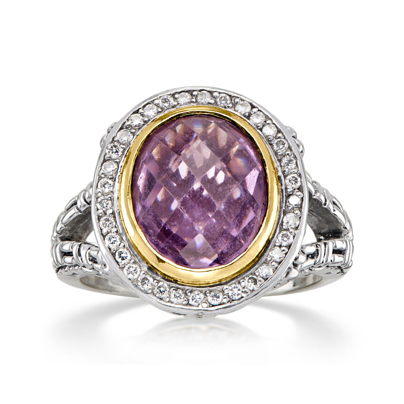 C. 1990 Vintage Philip Andre 3.75 Carat Amethyst Ring with .33 ct. t.w. Diamonds in Sterling Silver and 18kt Yellow Gold. Size 7.75