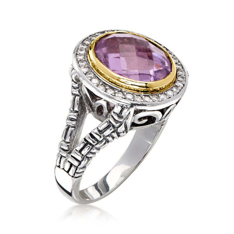 C. 1990 Vintage Philip Andre 3.75 Carat Amethyst Ring with .33 ct. t.w. Diamonds in Sterling Silver and 18kt Yellow Gold. Size 7.75
