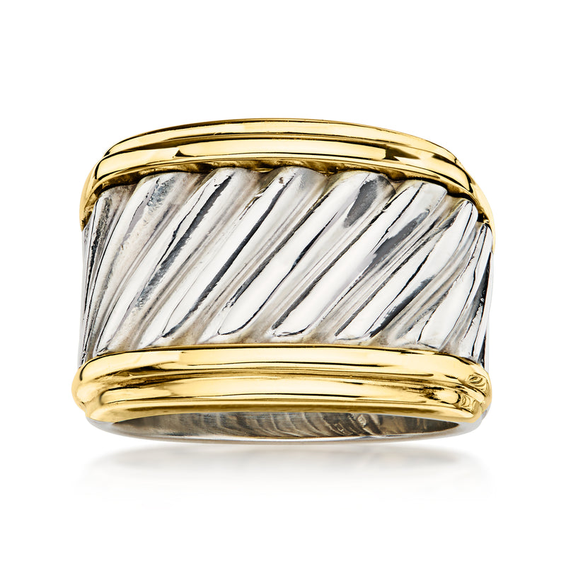 C. 1990 Vintage David Yurman Sterling Silver and 14kt Yellow Gold Ridged Ring. Size 5.5