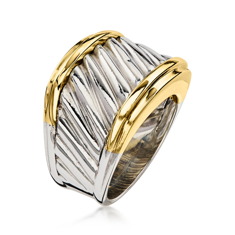 C. 1990 Vintage David Yurman Sterling Silver and 14kt Yellow Gold Ridged Ring. Size 5.5