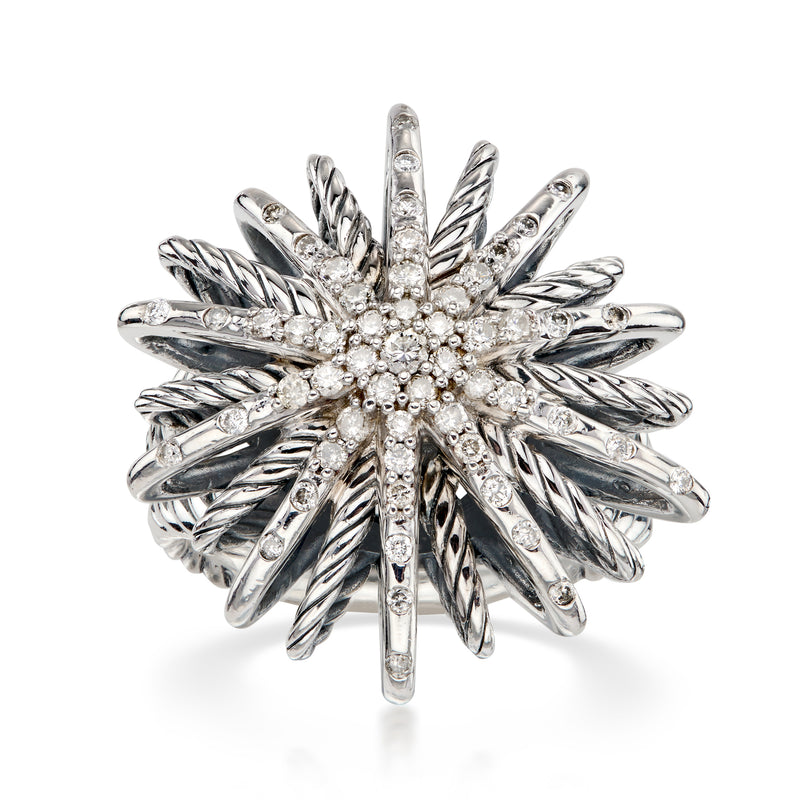 C. 1980 Vintage David Yurman .75 ct. t.w. Diamond Starburst Ring in Sterling Silver. Size 7