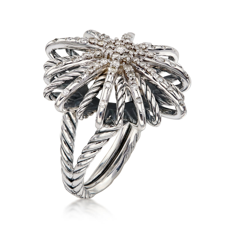C. 1980 Vintage David Yurman .75 ct. t.w. Diamond Starburst Ring in Sterling Silver. Size 7