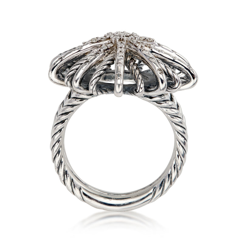 C. 1980 Vintage David Yurman .75 ct. t.w. Diamond Starburst Ring in Sterling Silver. Size 7