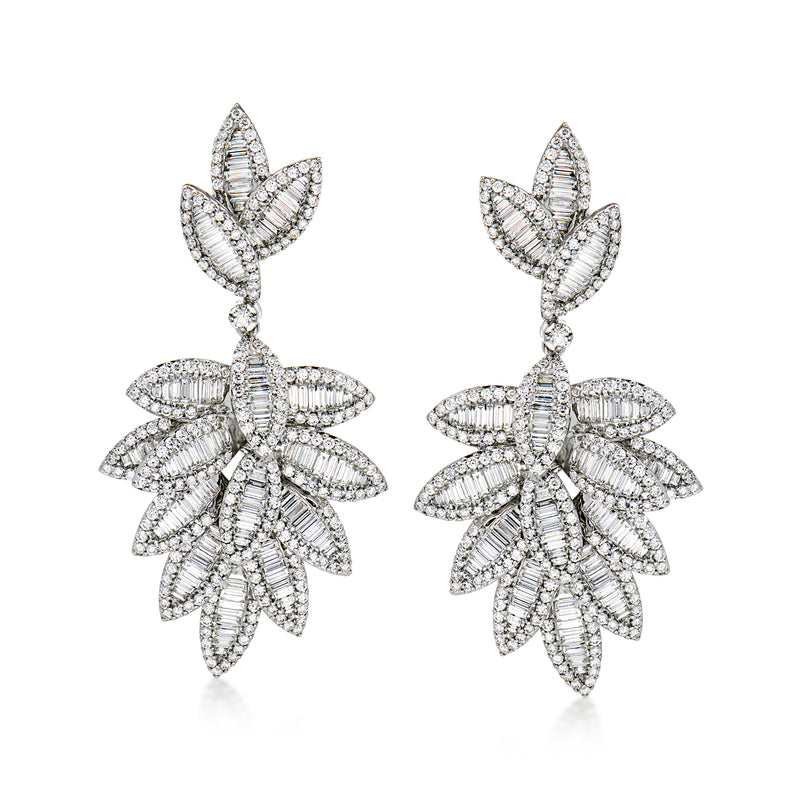 6.50 ct. t.w. Diamond Leaf Cluster Drop Earrings in 18kt White Gold