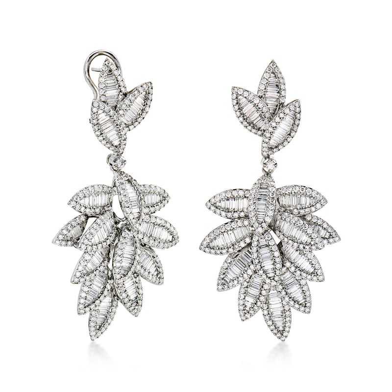 6.50 ct. t.w. Diamond Leaf Cluster Drop Earrings in 18kt White Gold