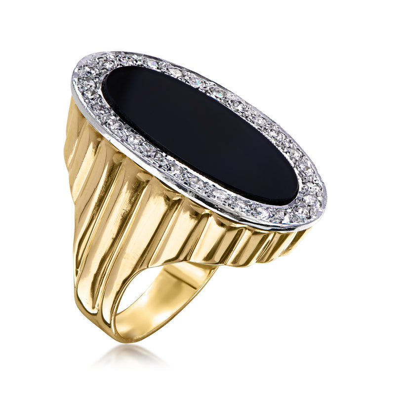 C. 1980 Vintage Onyx Ring with .80 ct. t.w. Diamonds in 14kt Yellow Gold. Size 6.5