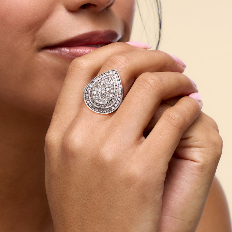 C. 2000 Vintage 1.75 ct. t.w. Diamond Teardrop Cluster Ring in 14kt White Gold. Size 8