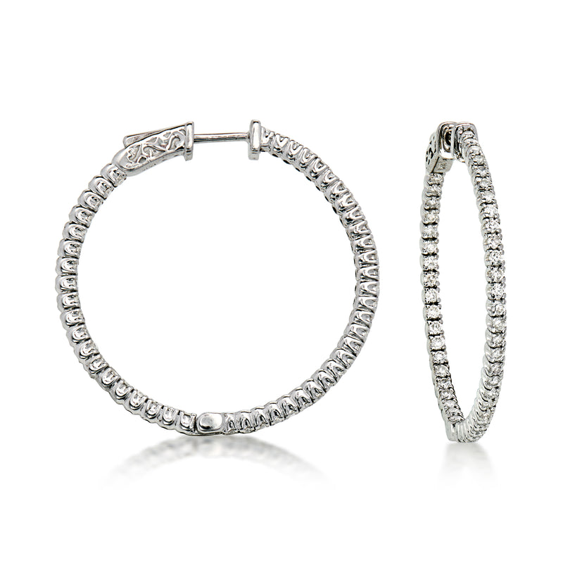 C. 2000 Vintage 1.90 ct. t.w. Diamond Inside-Outside Hoop Earrings in 14kt White Gold. 1 3/8"